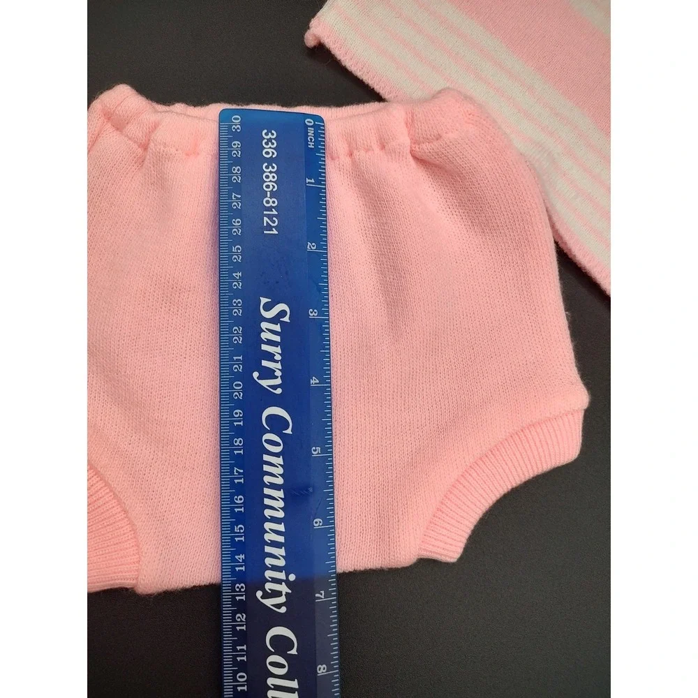 Vintage Novelty Knit Pink White Striped Bunny‎ Applique Sweater Bloomer Set 0-3M